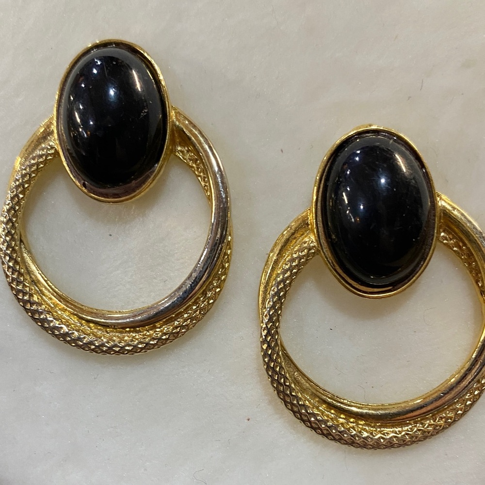 Vintage Black Oval Hoops - Picture 2 of 5